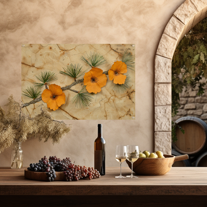 Minimalistische bloemen op een gebarsten achtergrond tuinposter