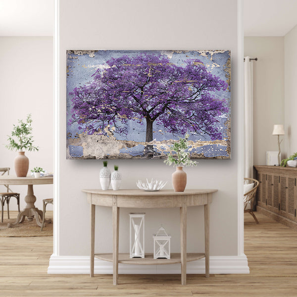 Abstract schilderij van een paarse boom poster