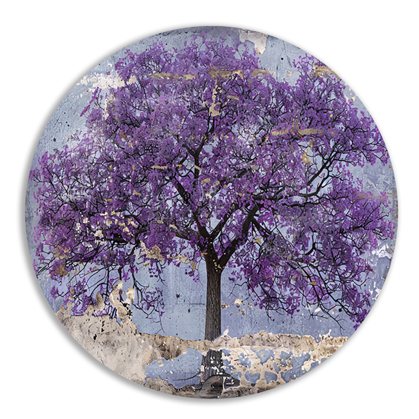 Abstract schilderij van een paarse boom forex muurcirkel