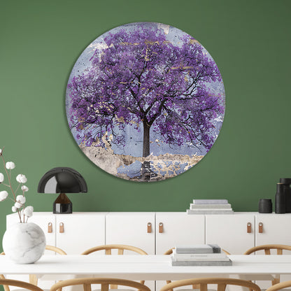Abstract schilderij van een paarse boom forex muurcirkel