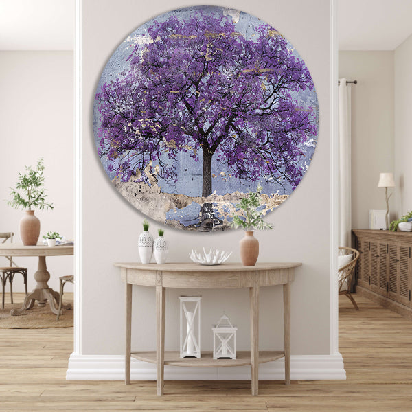 Abstract schilderij van een paarse boom forex muurcirkel