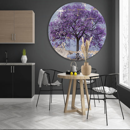 Abstract schilderij van een paarse boom forex muurcirkel