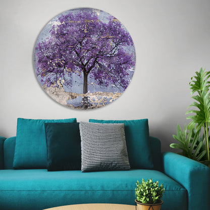 Abstract schilderij van een paarse boom forex muurcirkel