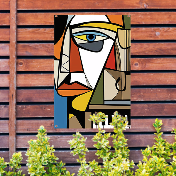 Kubistisch portret van een muzikant tuinposter