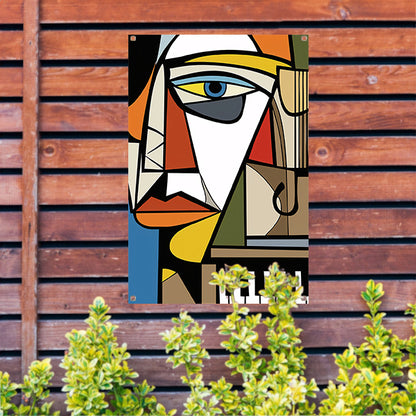 Kubistisch portret van een muzikant tuinposter