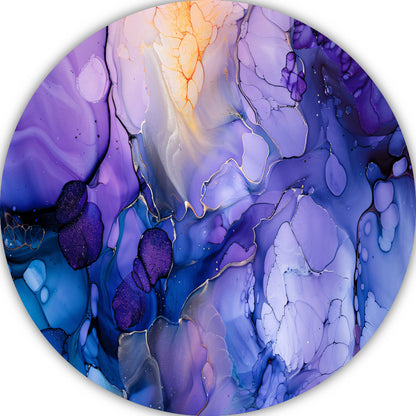 Abstract Expressionisme in Paars en Blauw aluminium muurcirkel