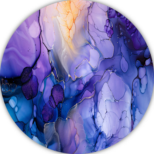 Abstract Expressionisme in Paars en Blauw aluminium muurcirkel