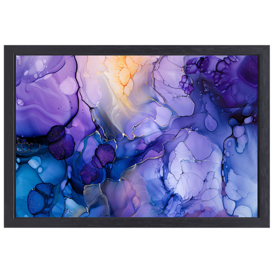 Abstract Expressionisme in Paars en Blauw canvas met baklijst