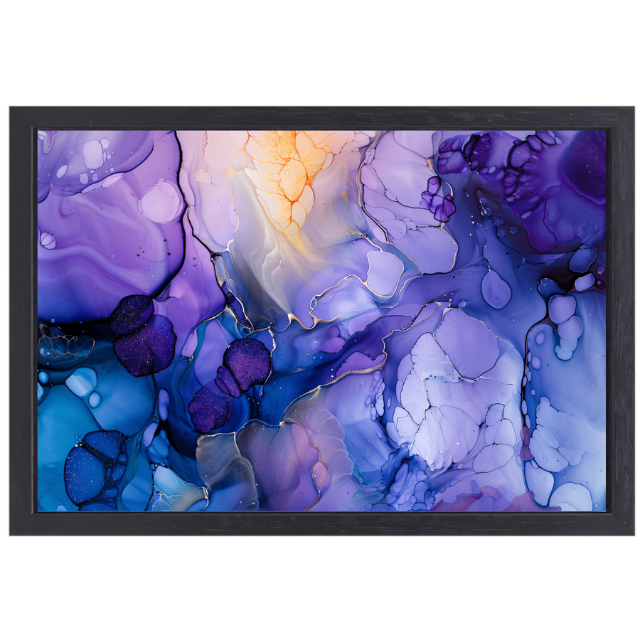 Abstract Expressionisme in Paars en Blauw canvas met baklijst