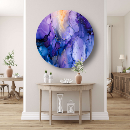 Abstract Expressionisme in Paars en Blauw aluminium muurcirkel