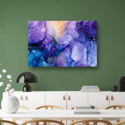 Abstract Expressionisme in Paars en Blauw canvas met baklijst