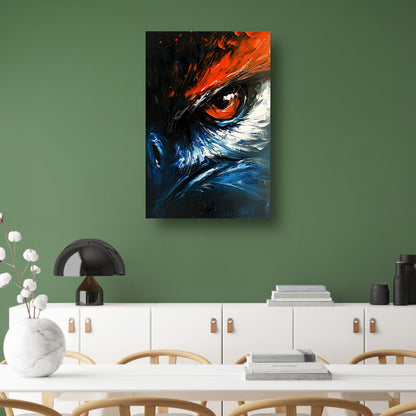 Abstract schilderij van vogel met intens oog poster
