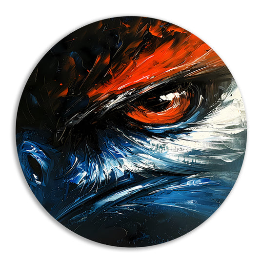 Abstract schilderij van vogel met intens oog aluminium muurcirkel