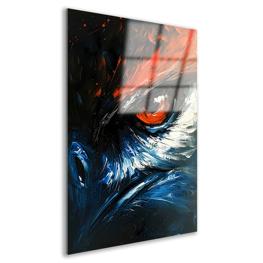 Abstract schilderij van vogel met intens oog acrylglas