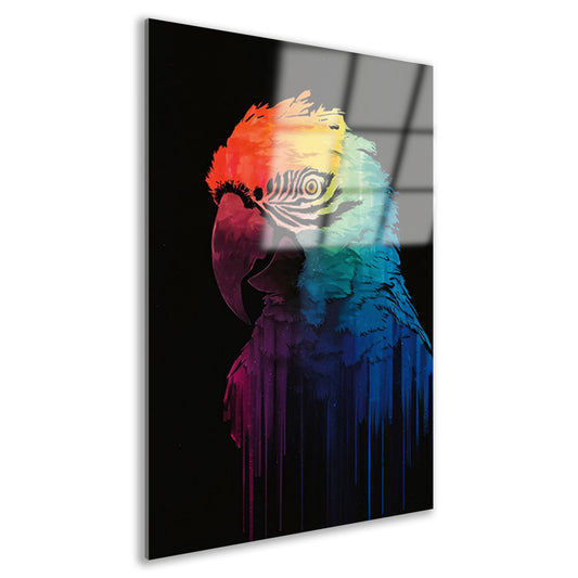Regenboogkleurige papegaai in abstracte kunst acrylglas