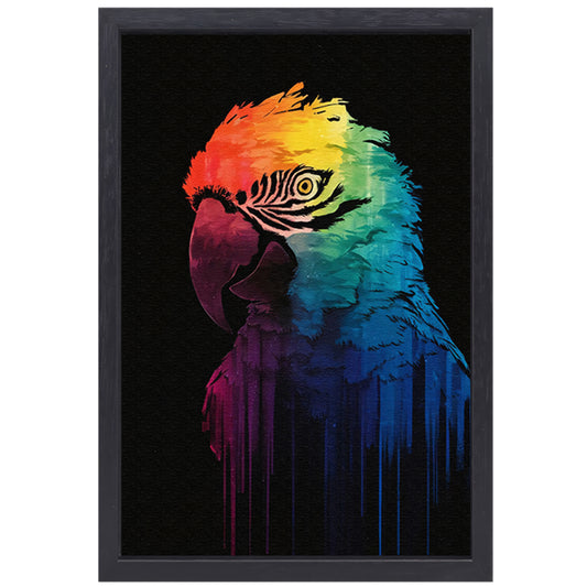 Regenboogkleurige papegaai in abstracte kunst canvas met baklijst