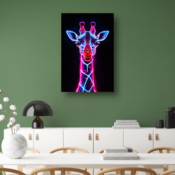 Neon futuristische giraffe met holografische lichten poster