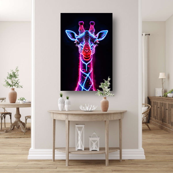 Neon futuristische giraffe met holografische lichten poster