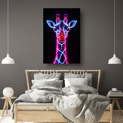 Neon futuristische giraffe met holografische lichten poster