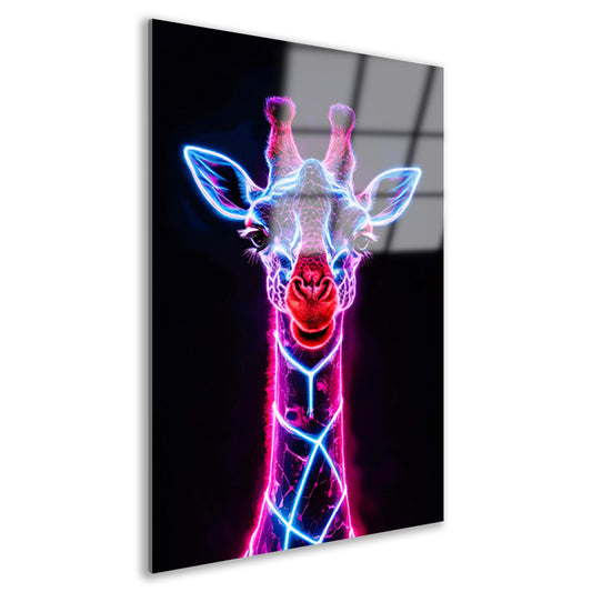 Neon futuristische giraffe met holografische lichten acrylglas