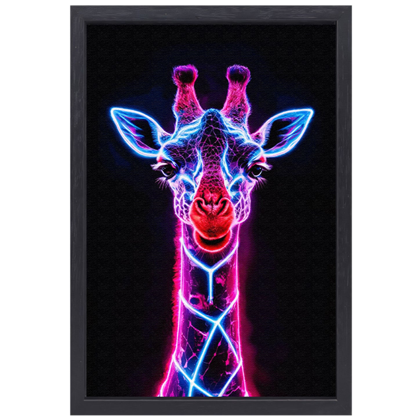Neon futuristische giraffe met holografische lichten canvas met baklijst