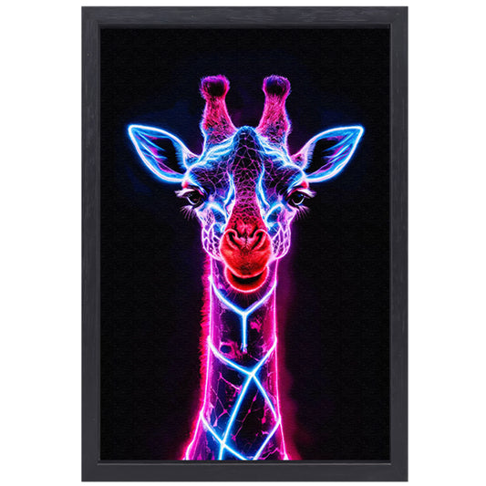 Neon futuristische giraffe met holografische lichten canvas met baklijst