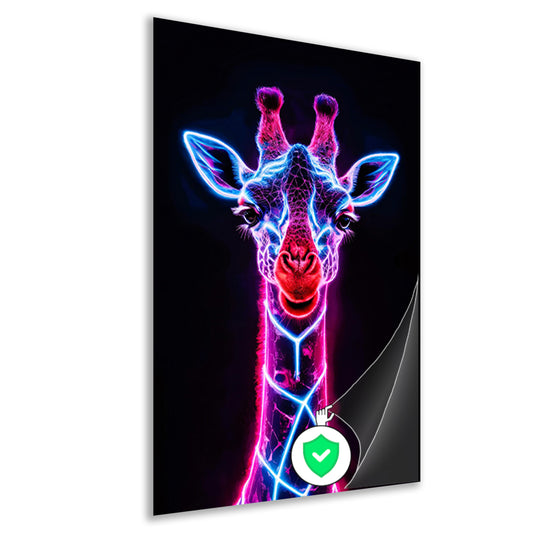 Neon futuristische giraffe met holografische lichten poster