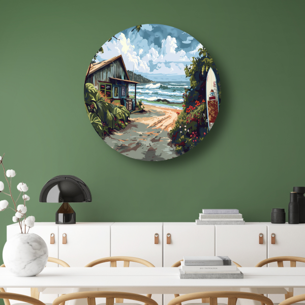 Minimalistisch Strandhuis met Bomen forex muurcirkel