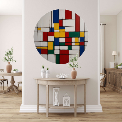 Geometrische Harmonie in Primaire Kleuren aluminium muurcirkel