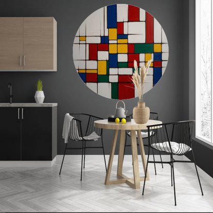Geometrische Harmonie in Primaire Kleuren aluminium muurcirkel