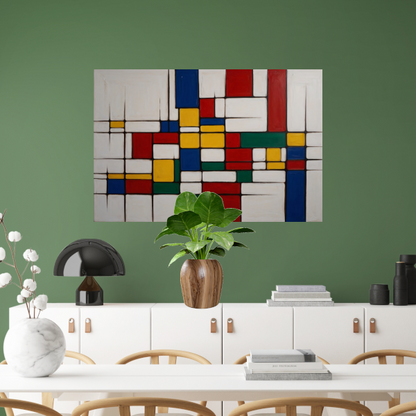 Geometrische Harmonie in Primaire Kleuren canvas met baklijst