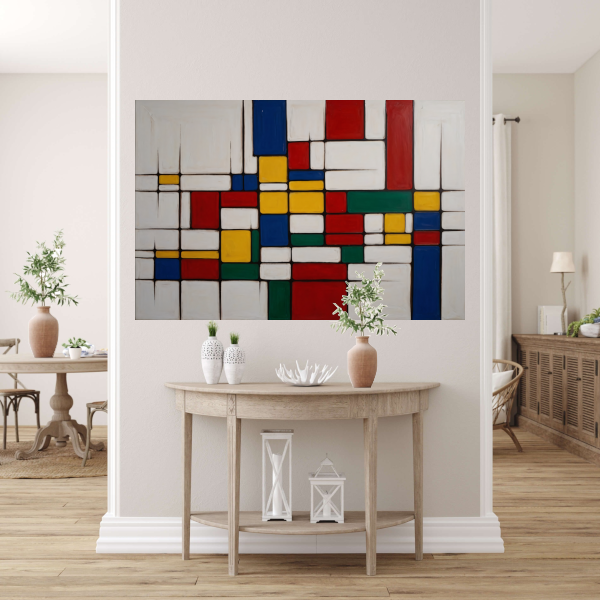 Geometrische Harmonie in Primaire Kleuren canvas met baklijst