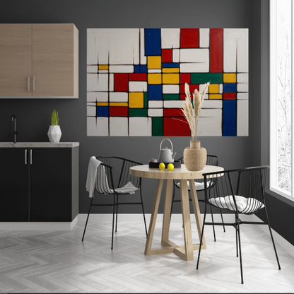 Geometrische Harmonie in Primaire Kleuren canvas met baklijst