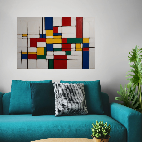 Geometrische Harmonie in Primaire Kleuren canvas met baklijst