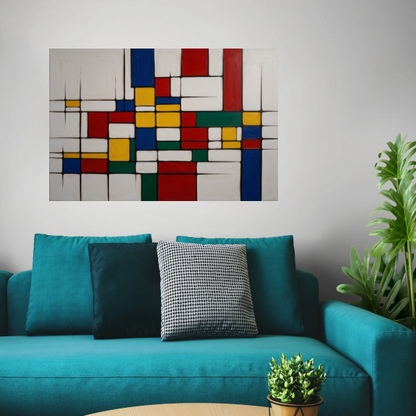 Geometrische Harmonie in Primaire Kleuren canvas met baklijst