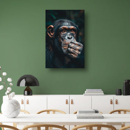 Gedetailleerd portret van een denkende chimpansee poster
