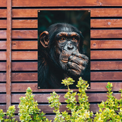 Gedetailleerd portret van een denkende chimpansee tuinposter