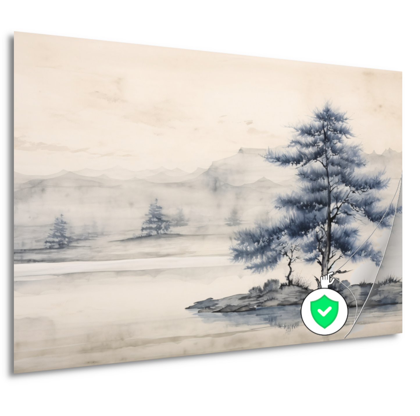 Minimalistische boom in mistig landschap poster