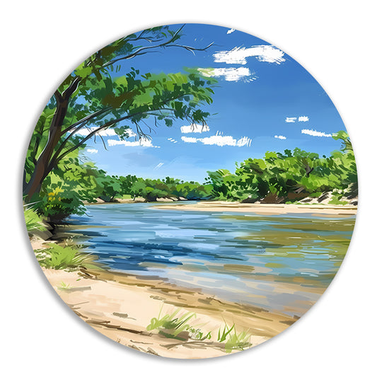 Digitale kunst van een serene rivier aluminium muurcirkel