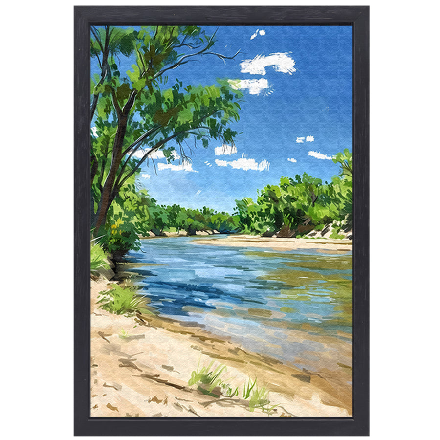 Digitale kunst van een serene rivier canvas met baklijst