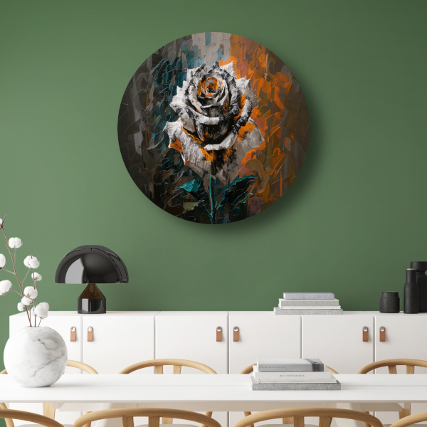 Abstracte Explosie van Oranje en Wit aluminium muurcirkel