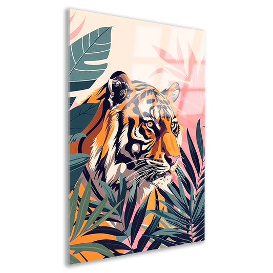 Kleurrijke tijger tussen tropische bladeren acrylglas