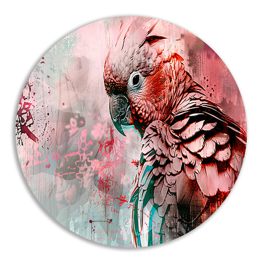 Kleurrijke digitale kunst van een papegaai aluminium muurcirkel
