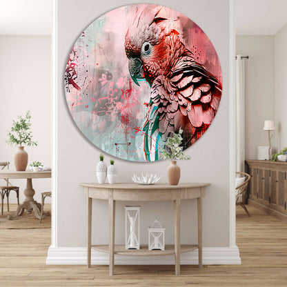 Kleurrijke digitale kunst van een papegaai aluminium muurcirkel