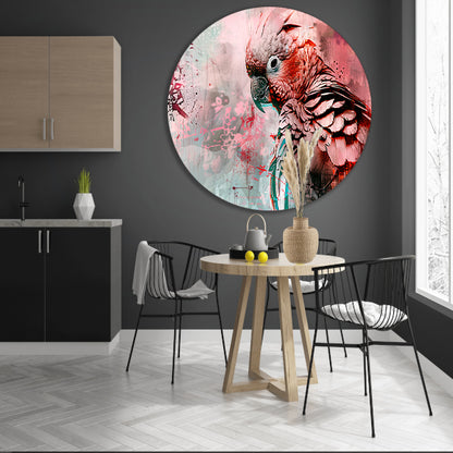 Kleurrijke digitale kunst van een papegaai aluminium muurcirkel