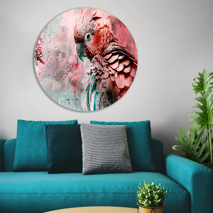 Kleurrijke digitale kunst van een papegaai aluminium muurcirkel