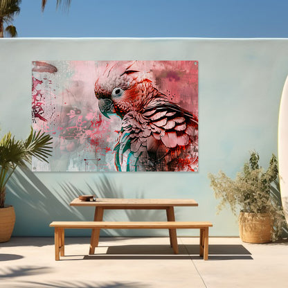 Kleurrijke digitale kunst van een papegaai tuinposter