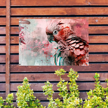 Kleurrijke digitale kunst van een papegaai tuinposter