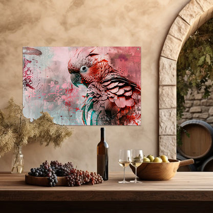 Kleurrijke digitale kunst van een papegaai tuinposter
