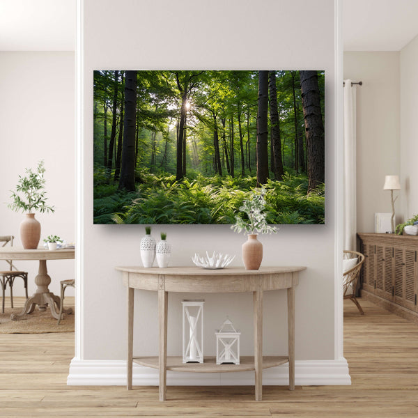 Zonnestralen door zomers groen bos acrylglas